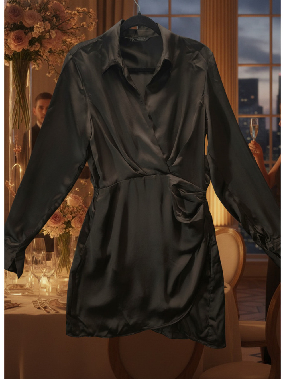 Zara Satin Wrap Mini Dress